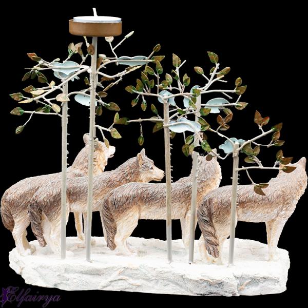 Stmmungsvoller Teelichthalter mit vier Wölfen